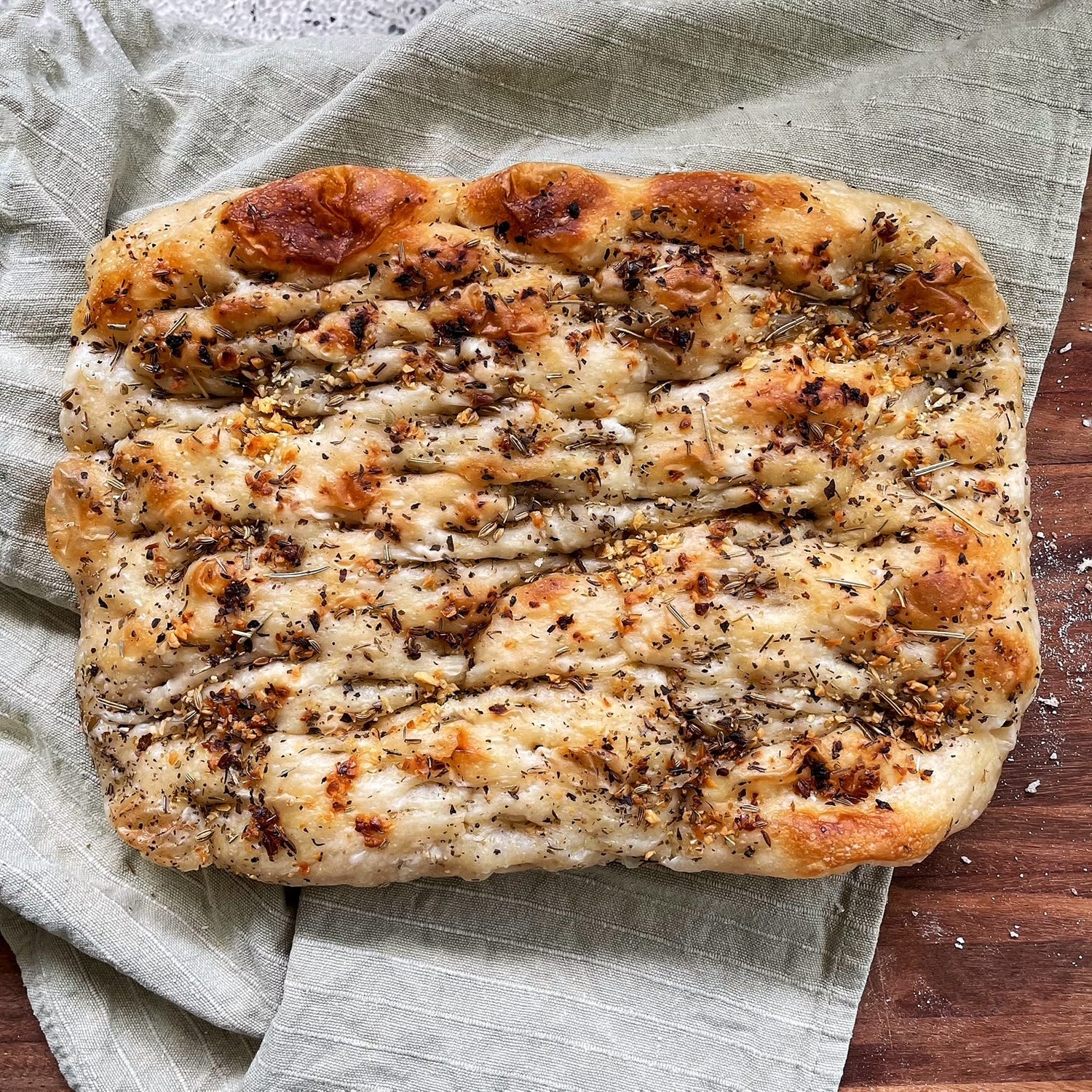 vegan healthy sourdough focaccia bread with garlic and herbs made in Manila Philippines