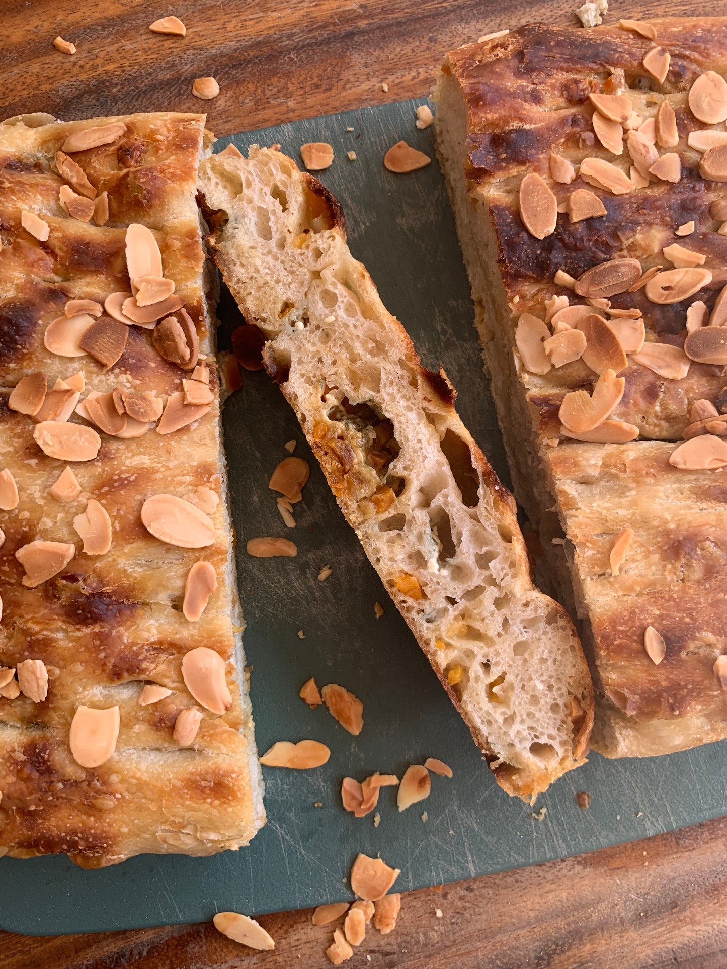 Blue Cheese Apricot and Almond Focaccia