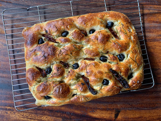 Olives and Sun-dried Tomatoes Sourdough Focaccia